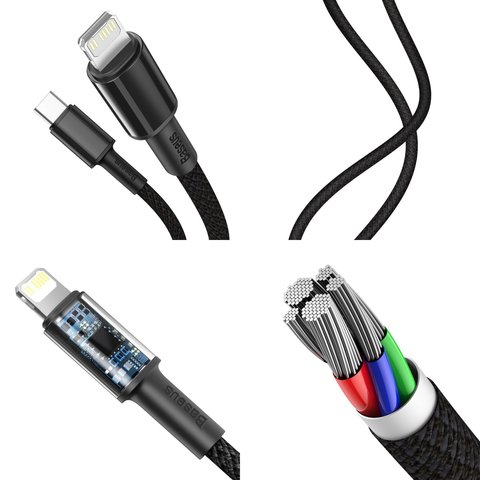 USB кабель Baseus High Density Braided, USB тип-C, Lightning, 200 см, 20 Вт, черный, #CATLGD-A01 Превью 1