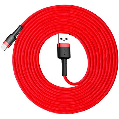 USB кабель Baseus Cafule, USB тип-C, USB тип-A, 300 см, 2 A, червоний, в нейлоновому обплетенні, #CATKLF-U09 Прев'ю 1