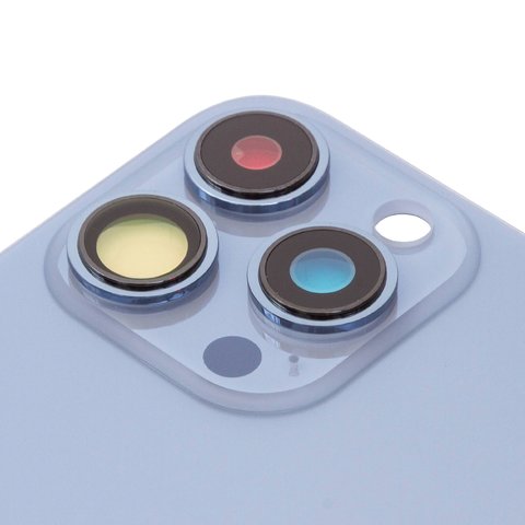 Задняя панель корпуса для iPhone 13 Pro, голубая, со стеклом камеры, sierra Blue, small hole Превью 1